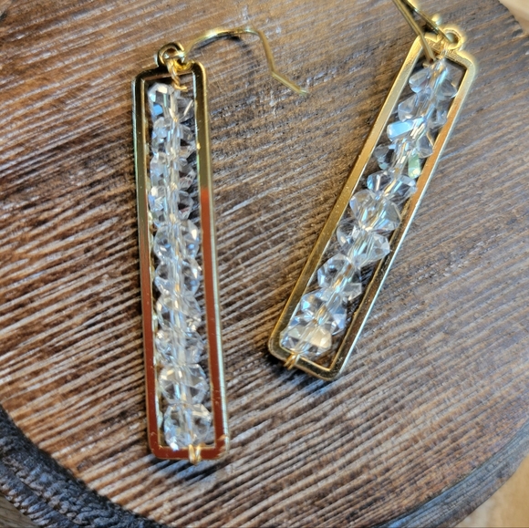 Stacked Sparkle Gold Framed Drop Earrings, lightweight - Picture 7 of 9
